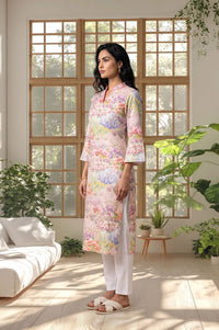 White Floral Printed Chanderi Straight Kurta
