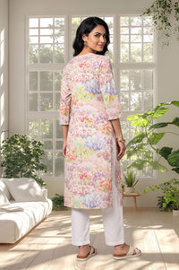 White Floral Printed Chanderi Straight Kurta