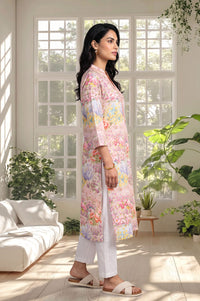 White Floral Printed Chanderi Straight Kurta