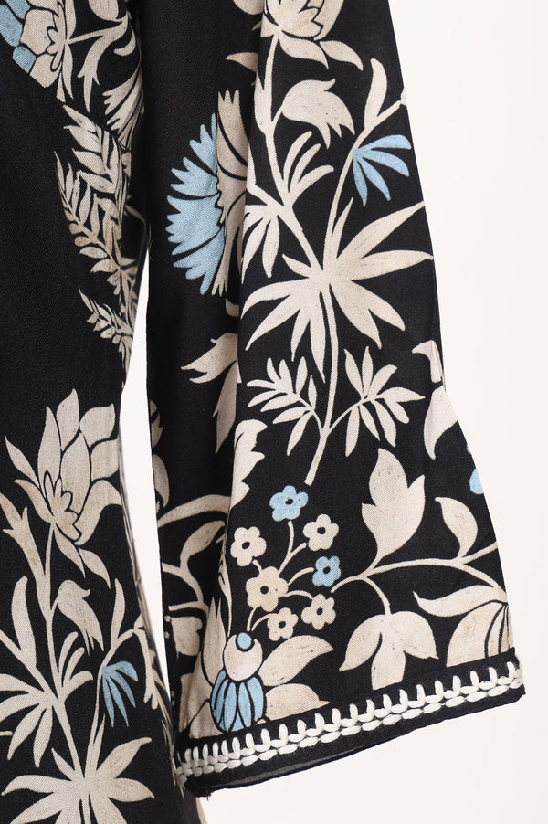 Black Floral Printed Rayon Straight Kurta