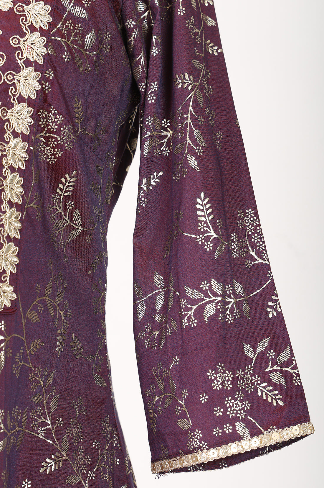 Purple Floral Printed Thread Embroidered Viscose Blend A-line Kurta