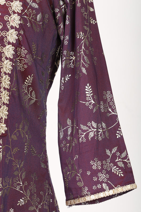 Purple Floral Printed Thread Embroidered Viscose Blend A-line Kurta