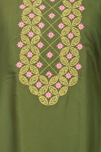 Olive Embroidered Straight Kurta