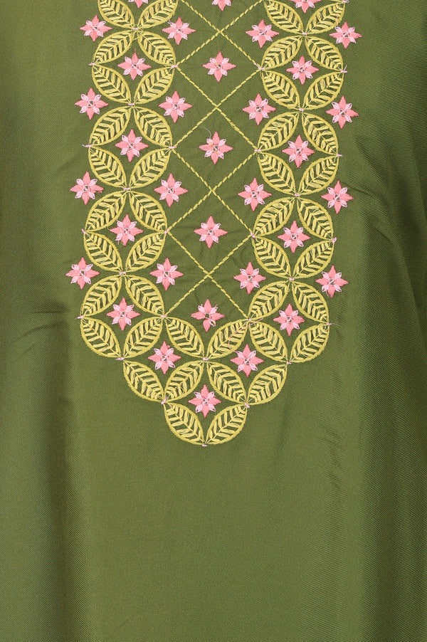 Olive Embroidered Straight Kurta