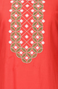 Red Embroidered Straight Kurta