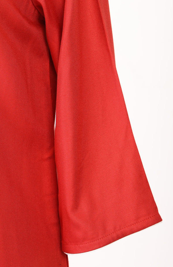 Red Embroidered Straight Kurta