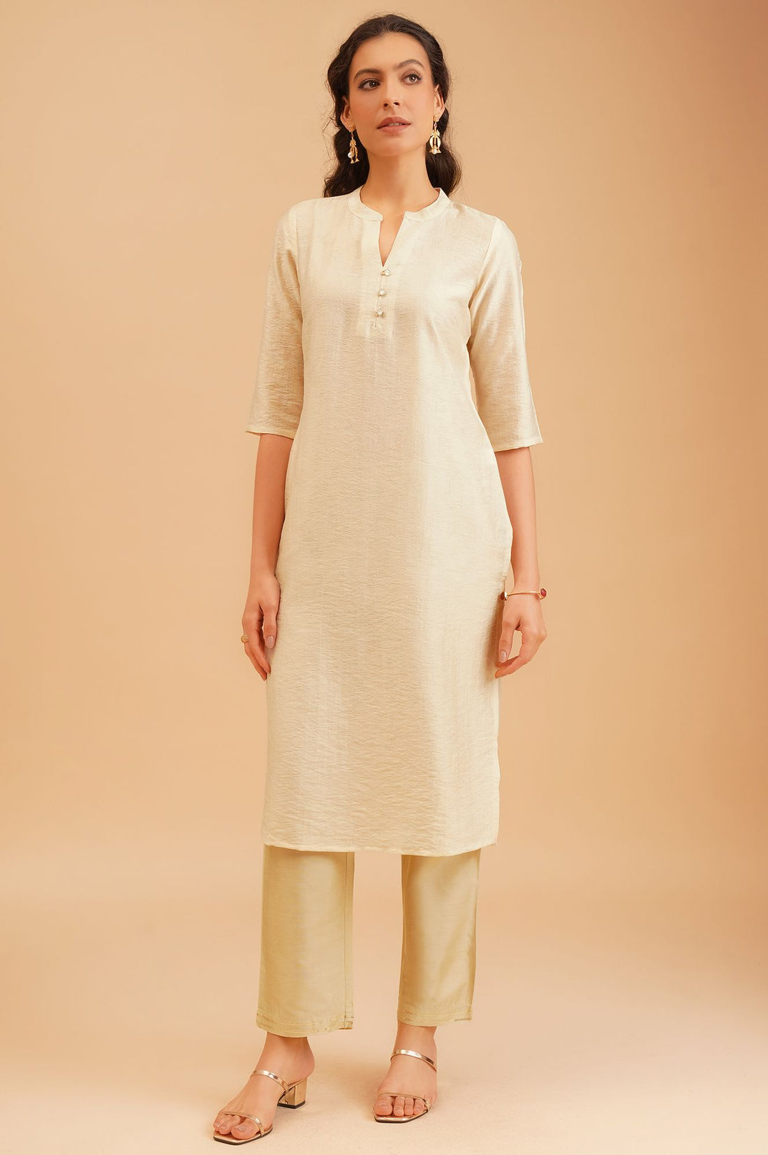 Off White Jacquard Straight Kurta