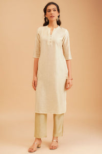 Off White Jacquard Straight Kurta