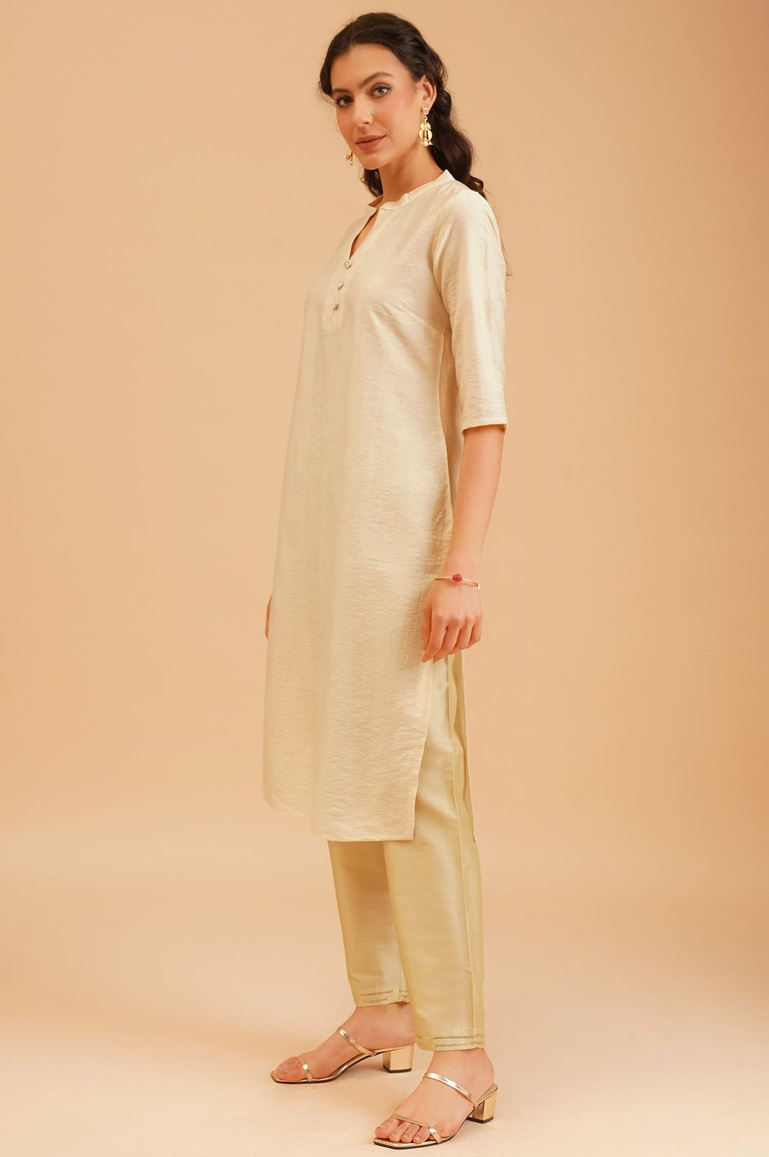 Off White Jacquard Straight Kurta