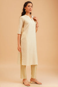 Off White Jacquard Straight Kurta