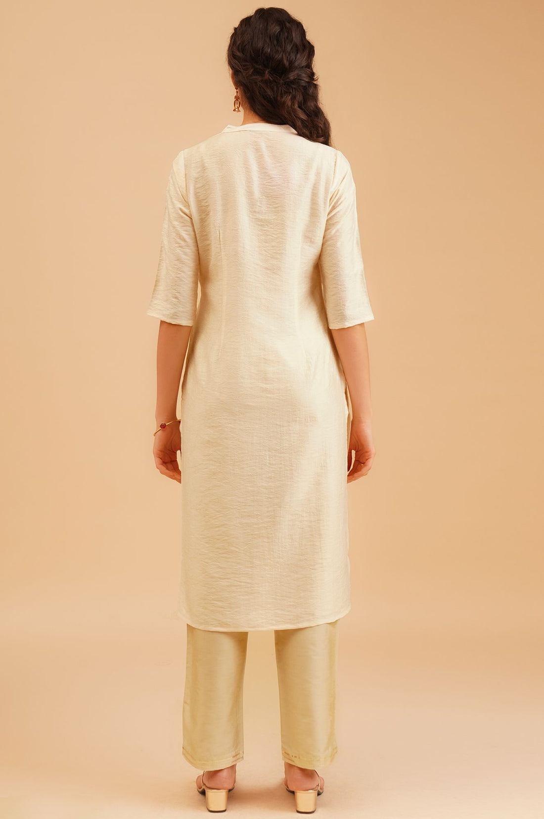 Off White Jacquard Straight Kurta