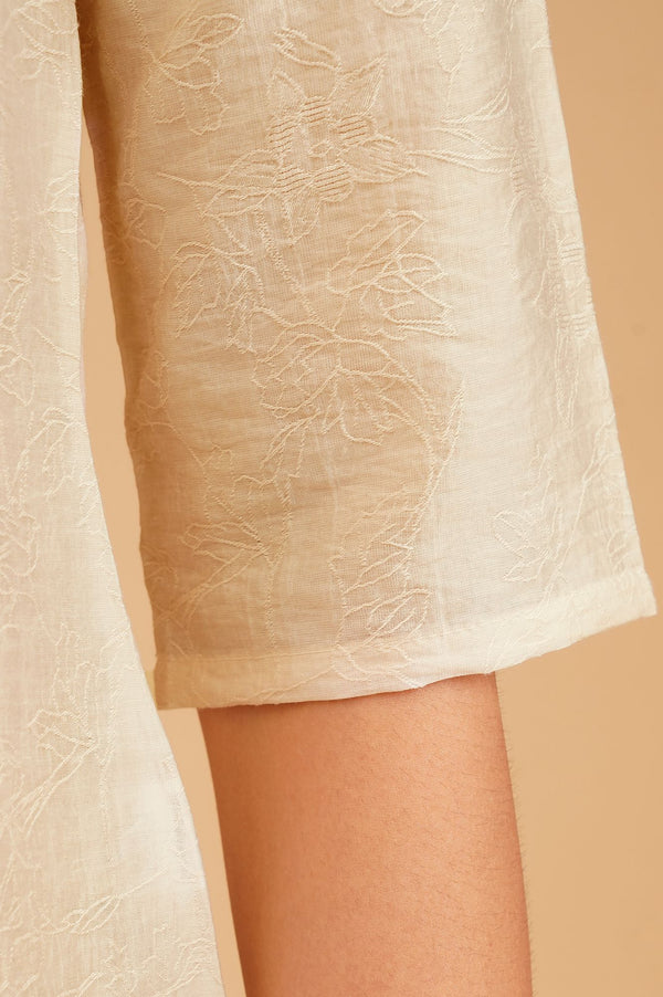 Off White Jacquard Straight Kurta