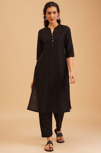 Black Jacquard Straight Kurta