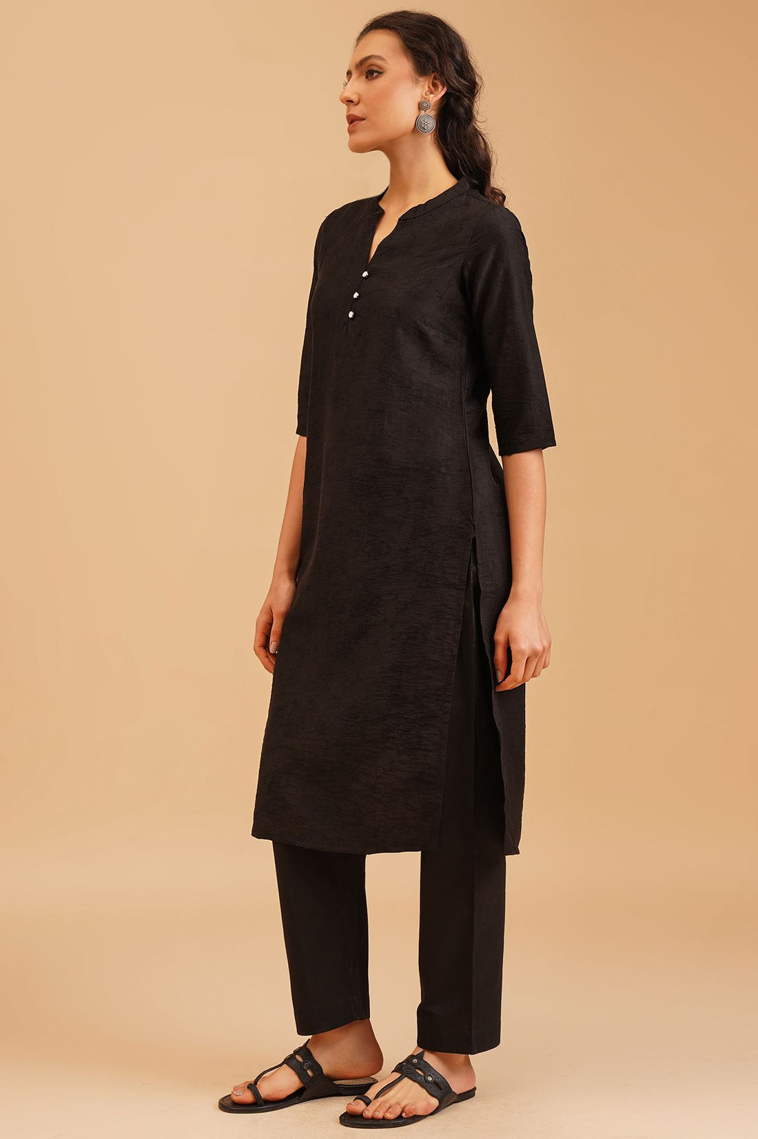 Black Jacquard Straight Kurta