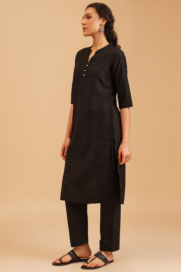 Black Jacquard Straight Kurta