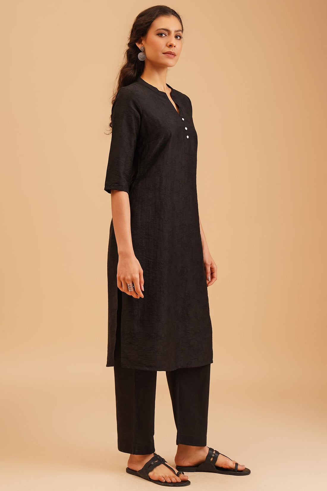 Black Jacquard Straight Kurta