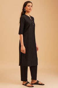 Black Jacquard Straight Kurta