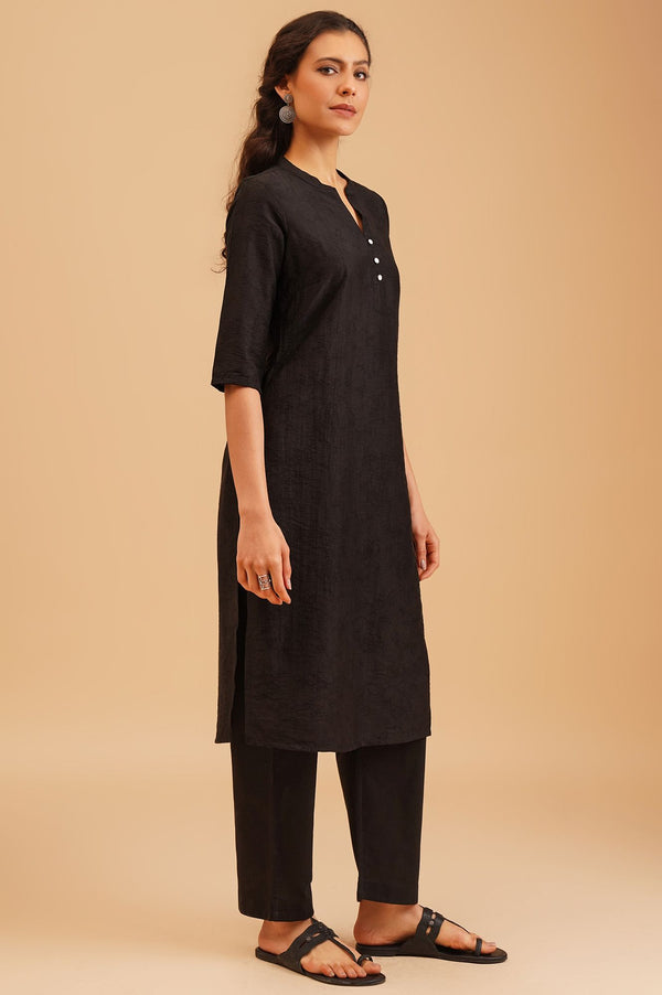 Black Jacquard Straight Kurta