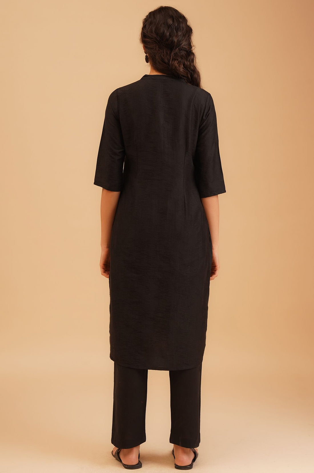 Black Jacquard Straight Kurta