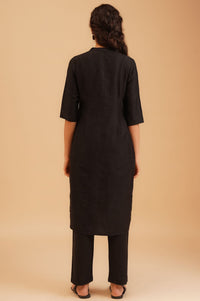 Black Jacquard Straight Kurta