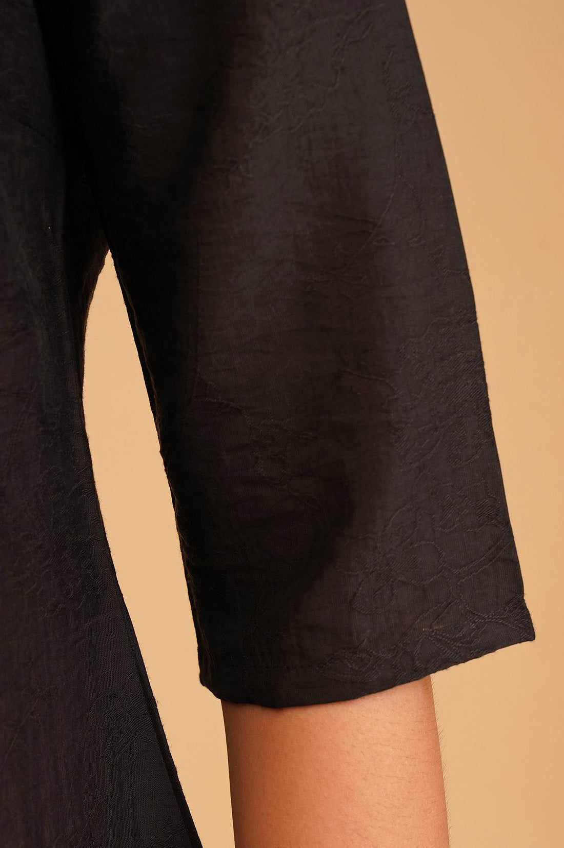 Black Jacquard Straight Kurta