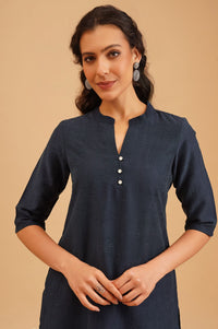 Navy Blue Jacquard Straight Kurta