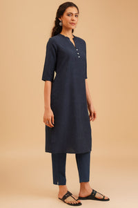 Navy Blue Jacquard Straight Kurta