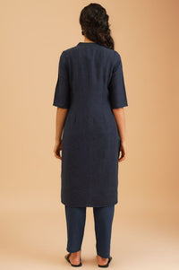 Navy Blue Jacquard Straight Kurta