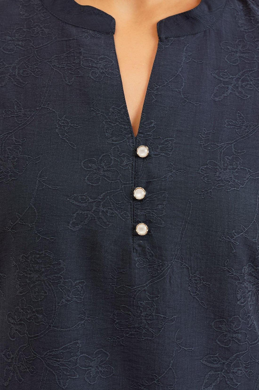 Navy Blue Jacquard Straight Kurta