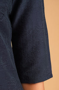Navy Blue Jacquard Straight Kurta