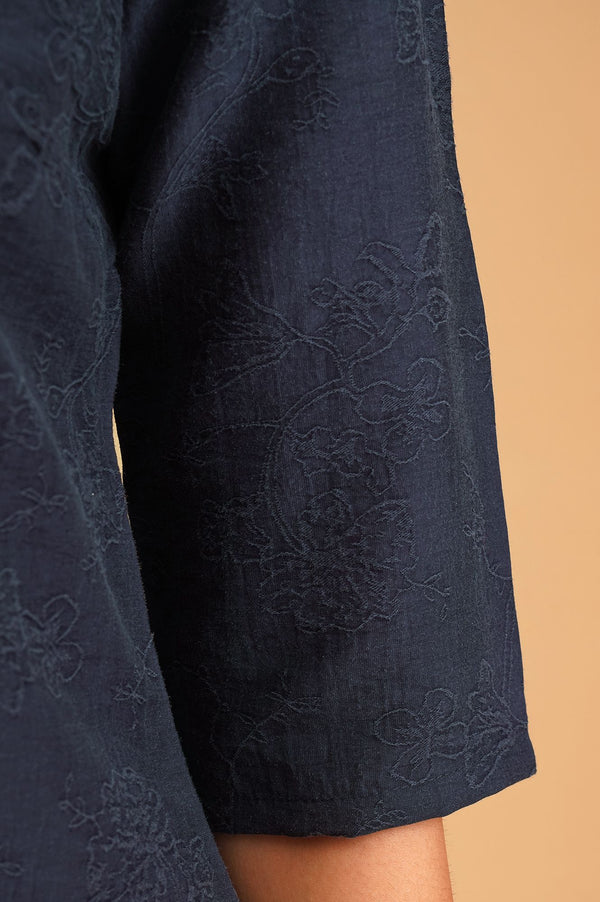Navy Blue Jacquard Straight Kurta