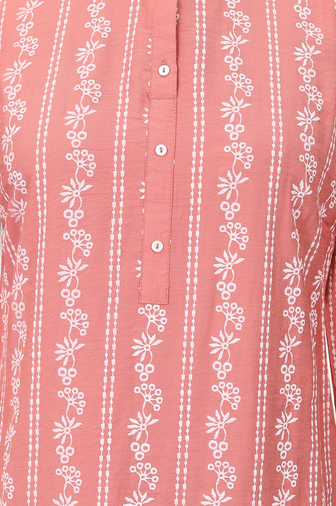 Brick Brown Floral Printed Pure Cotton Straight Kurta