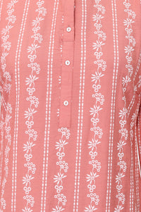 Brick Brown Floral Printed Pure Cotton Straight Kurta
