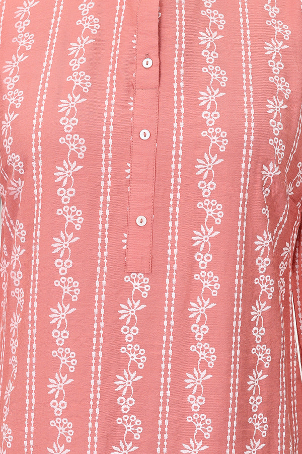 Brick Brown Floral Printed Pure Cotton Straight Kurta