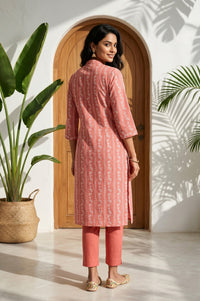 Brick Brown Floral Printed Pure Cotton Straight Kurta
