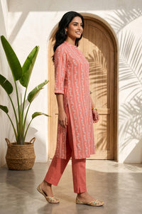 Brick Brown Floral Printed Pure Cotton Straight Kurta