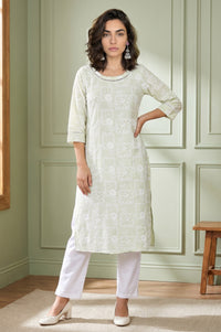 Light Green Geometric Printed Rayon Straight Kurta
