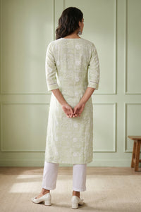 Light Green Geometric Printed Rayon Straight Kurta
