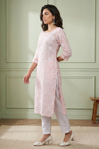 Pink Geometric Printed Rayon Straight Kurta