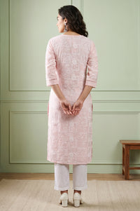 Pink Geometric Printed Rayon Straight Kurta