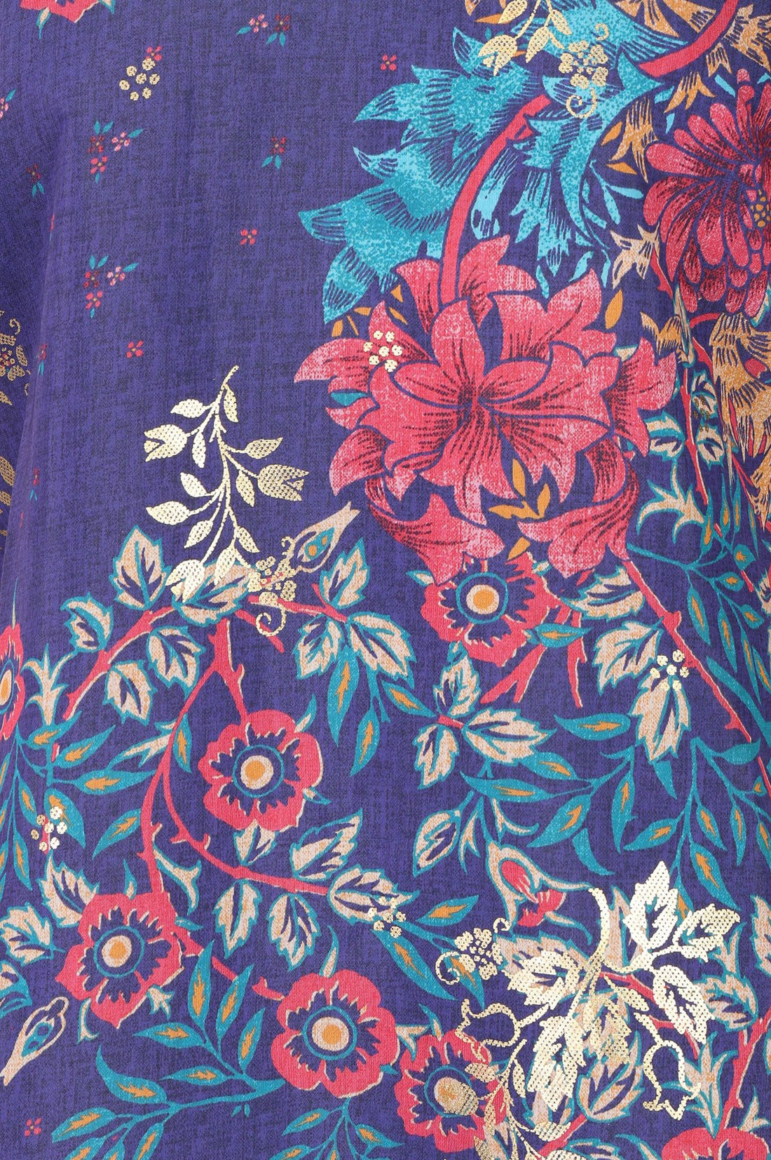 Blue Floral Printed A-line Kurta