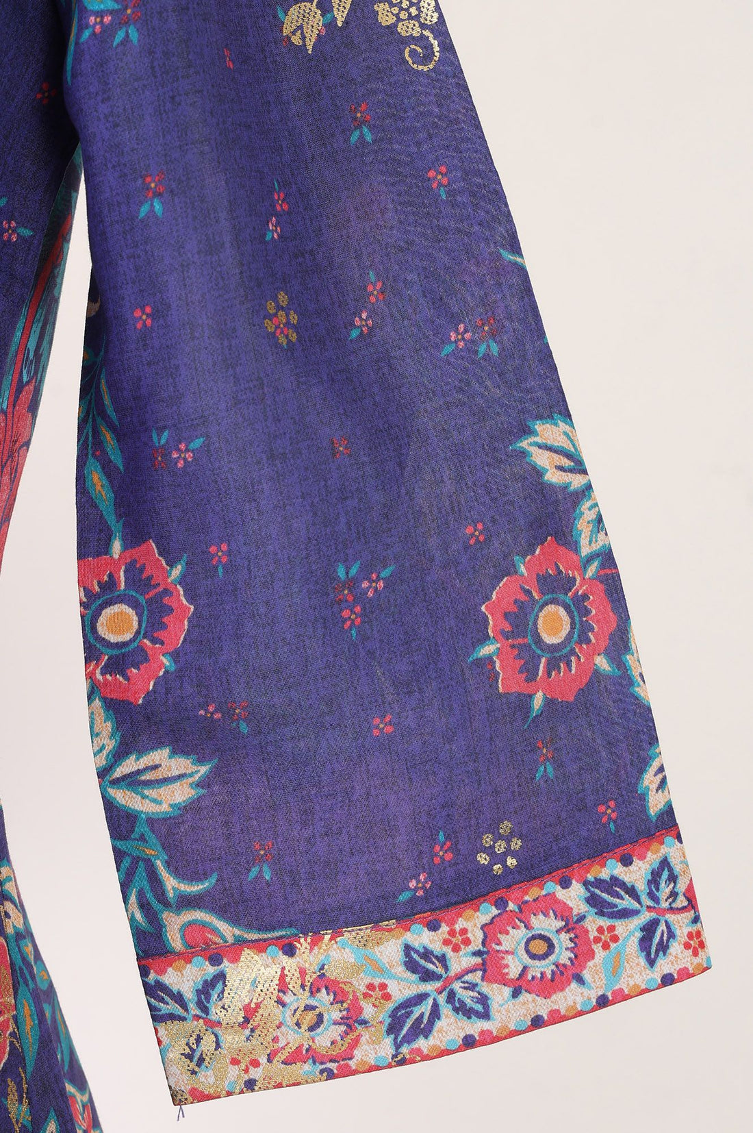 Blue Floral Printed A-line Kurta