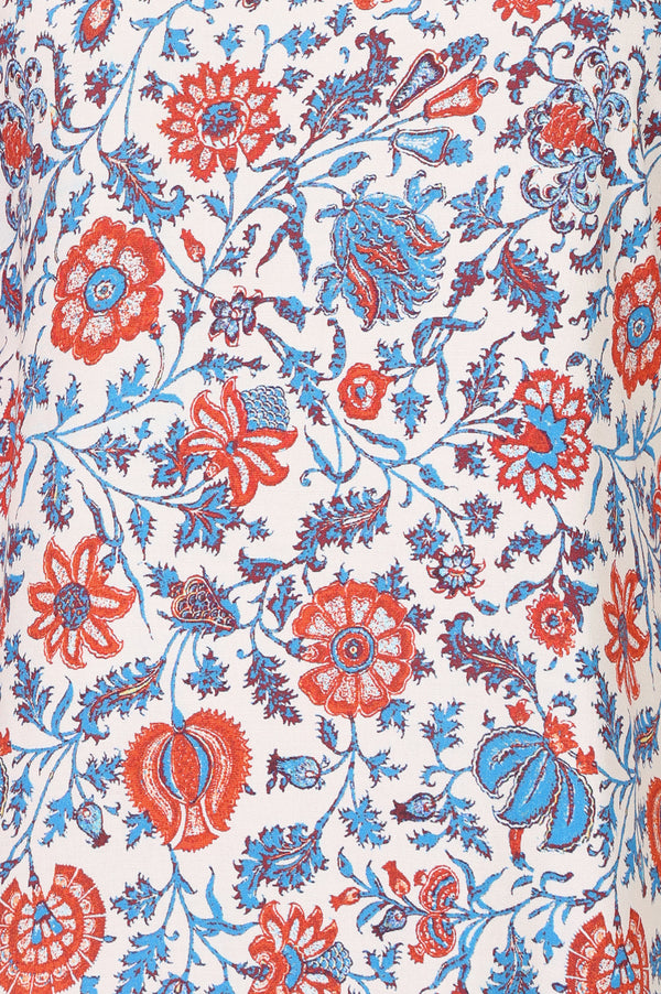 Off White Floral Printed Rayon Straight Kurta