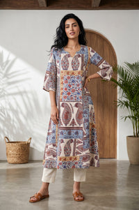 Off White Ethnic Motifs Rayon A-line Kurta