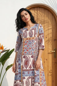 Off White Ethnic Motifs Rayon A-line Kurta