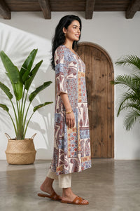 Off White Ethnic Motifs Rayon A-line Kurta