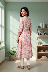 Pink Floral Printed Pure Cotton A-line Kurta