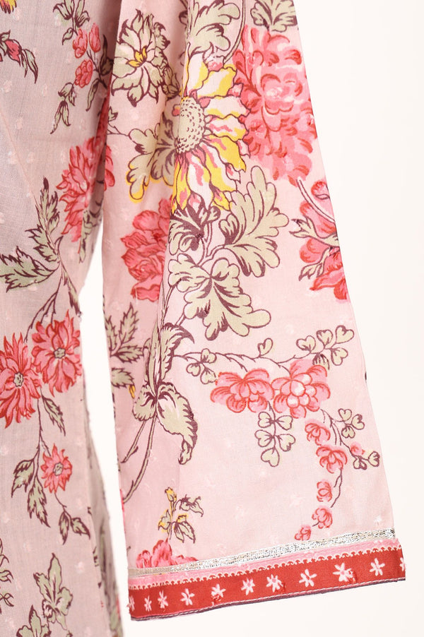 Pink Floral Printed Pure Cotton A-line Kurta