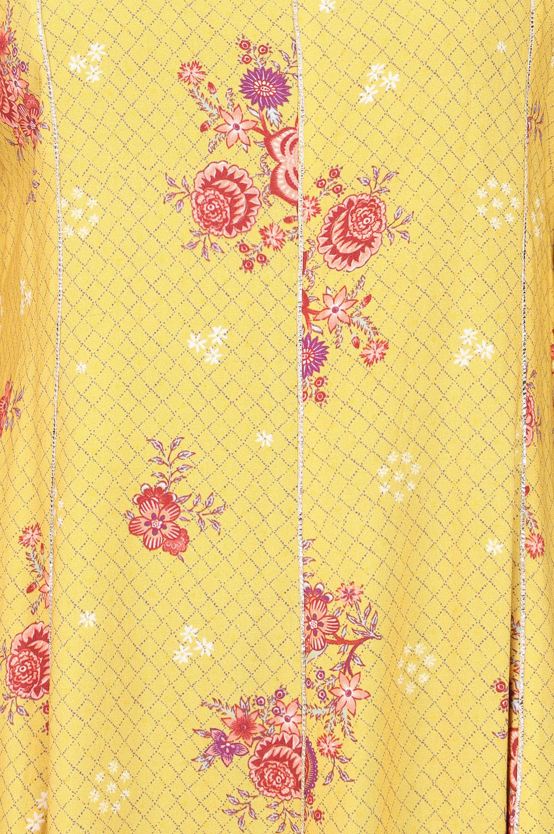 Yellow Floral Printed Rayon Flared Kurta