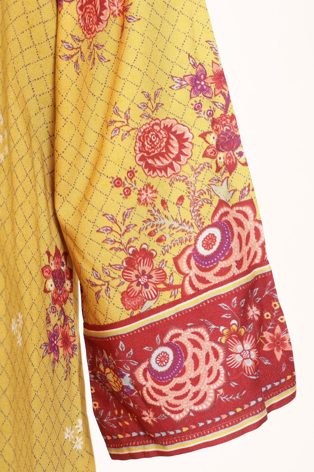 Yellow Floral Printed Rayon Flared Kurta